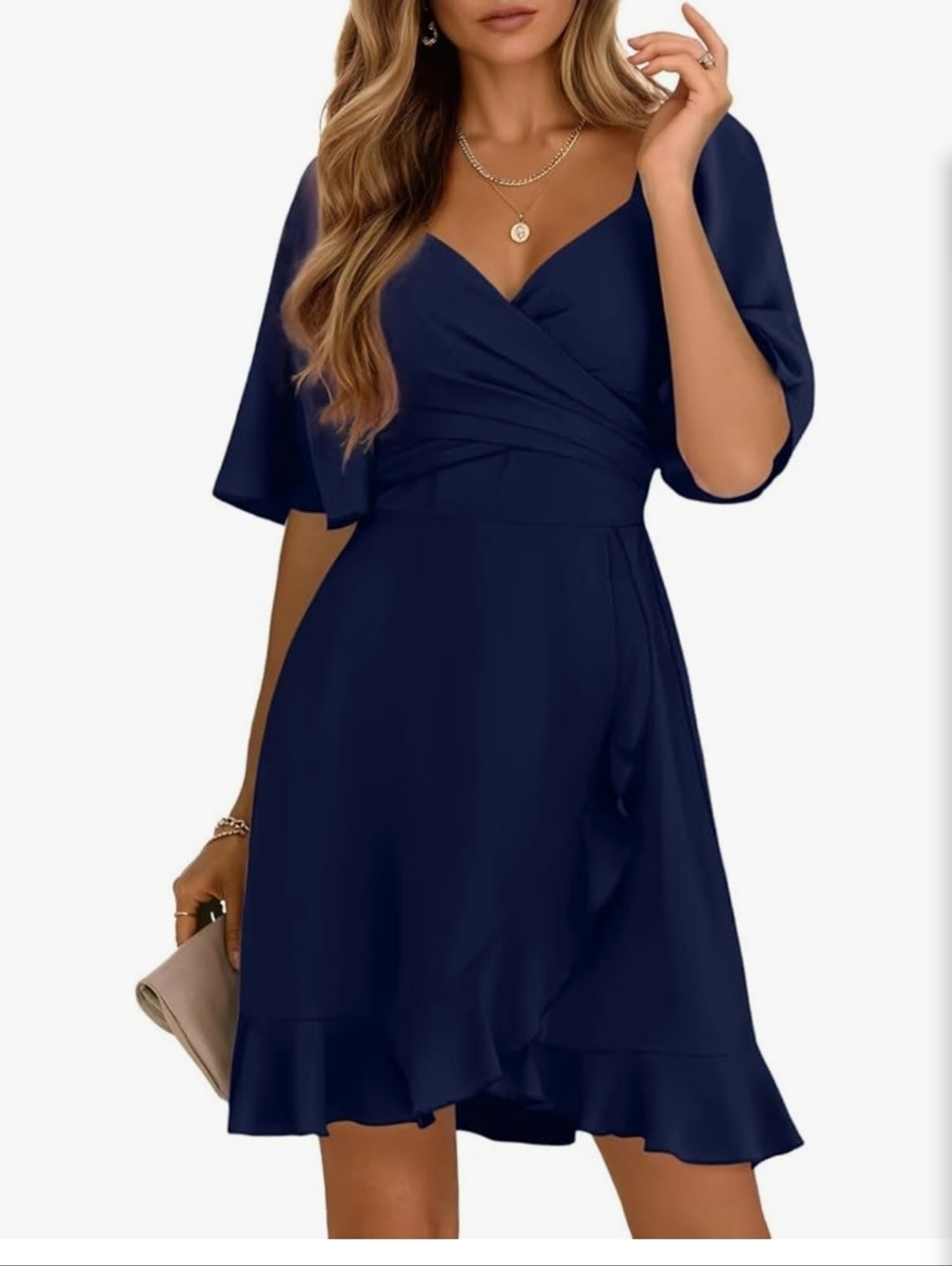 Women's Navy Wrap Ruffle Dress